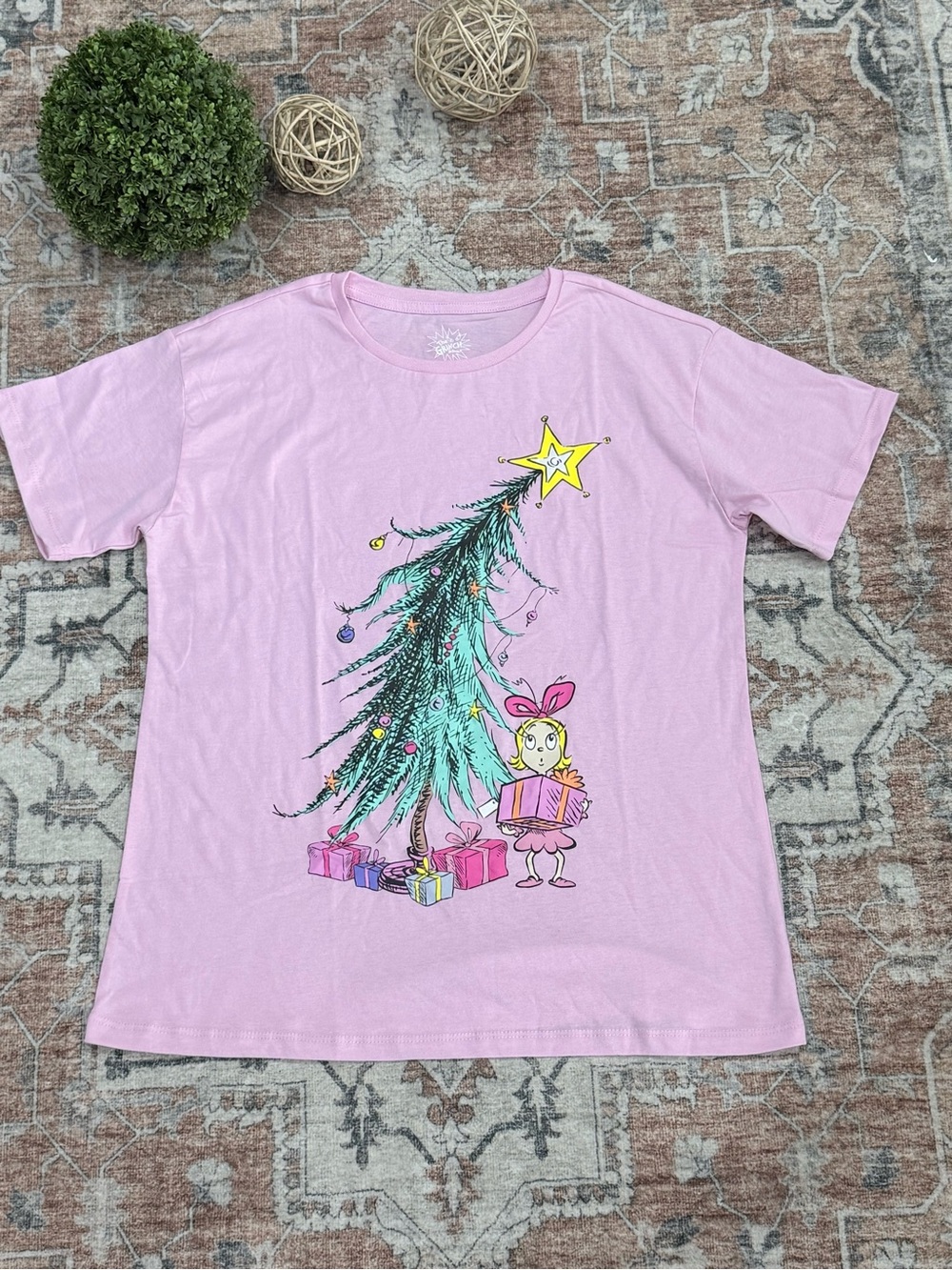 MAD Engine Light Pink Kids Holiday Graphic Tee with Tree & Gifts